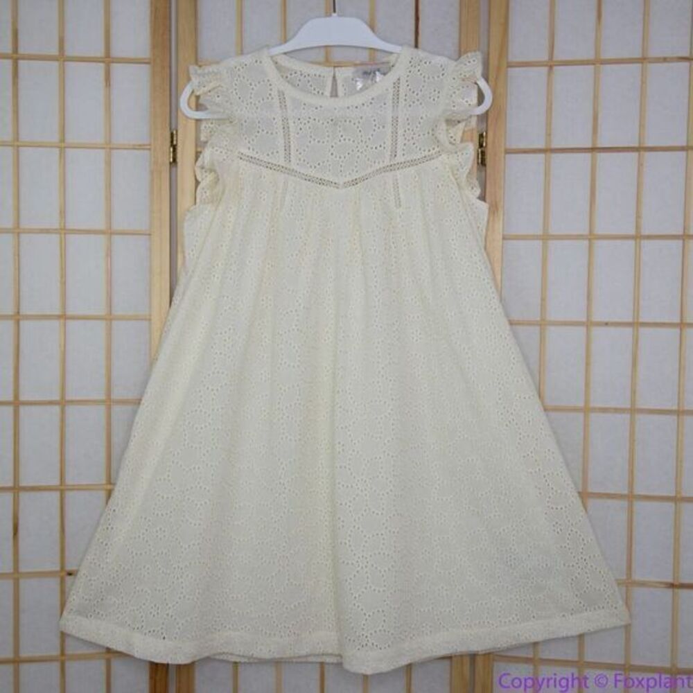 NEW Madewell Off White‎ Eyelet Ruffle-Sleeve Mini Dress, M